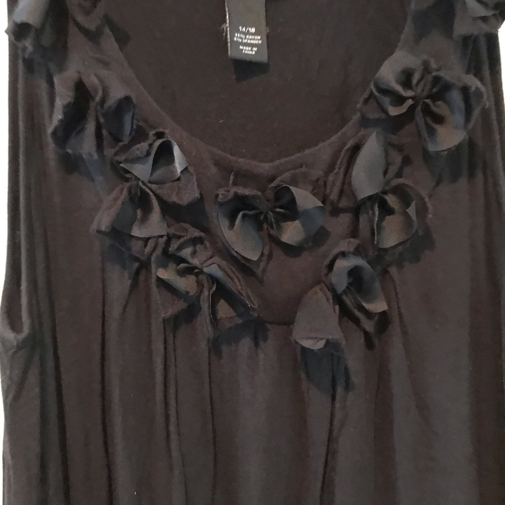 Lane Bryant Bow Ruffle Neck Tank Black 14/16 1X